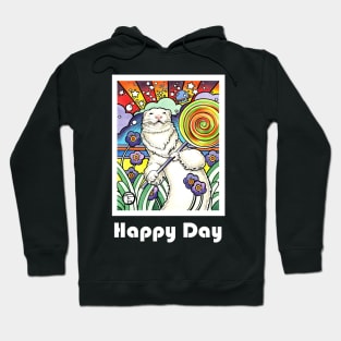 Cosmic Lollipop Ferret - Happy Day - White Outlined Version Hoodie